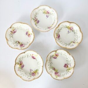 Antique Limoges Lanternier France Set of 5 Gold Rim Bowls –19th Century FLAWS